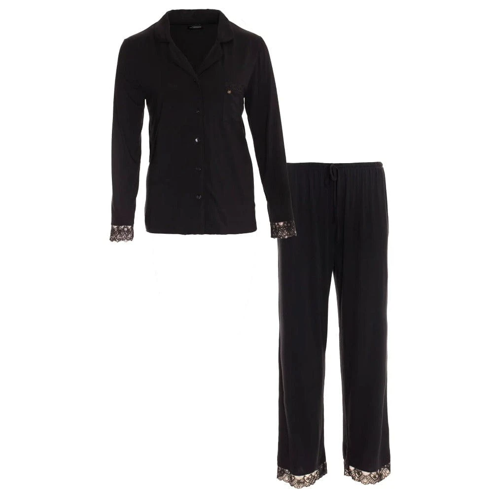Bamboo Black Lace Pyjama Set - Image 2
