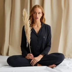 Bamboo Black Lace Pyjama Set