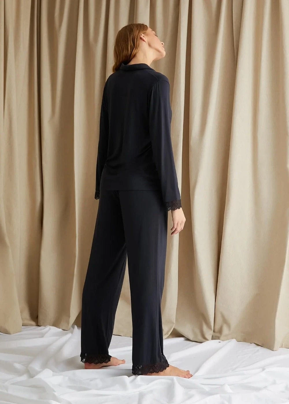 Bamboo Black Lace Pyjama Set - Image 5