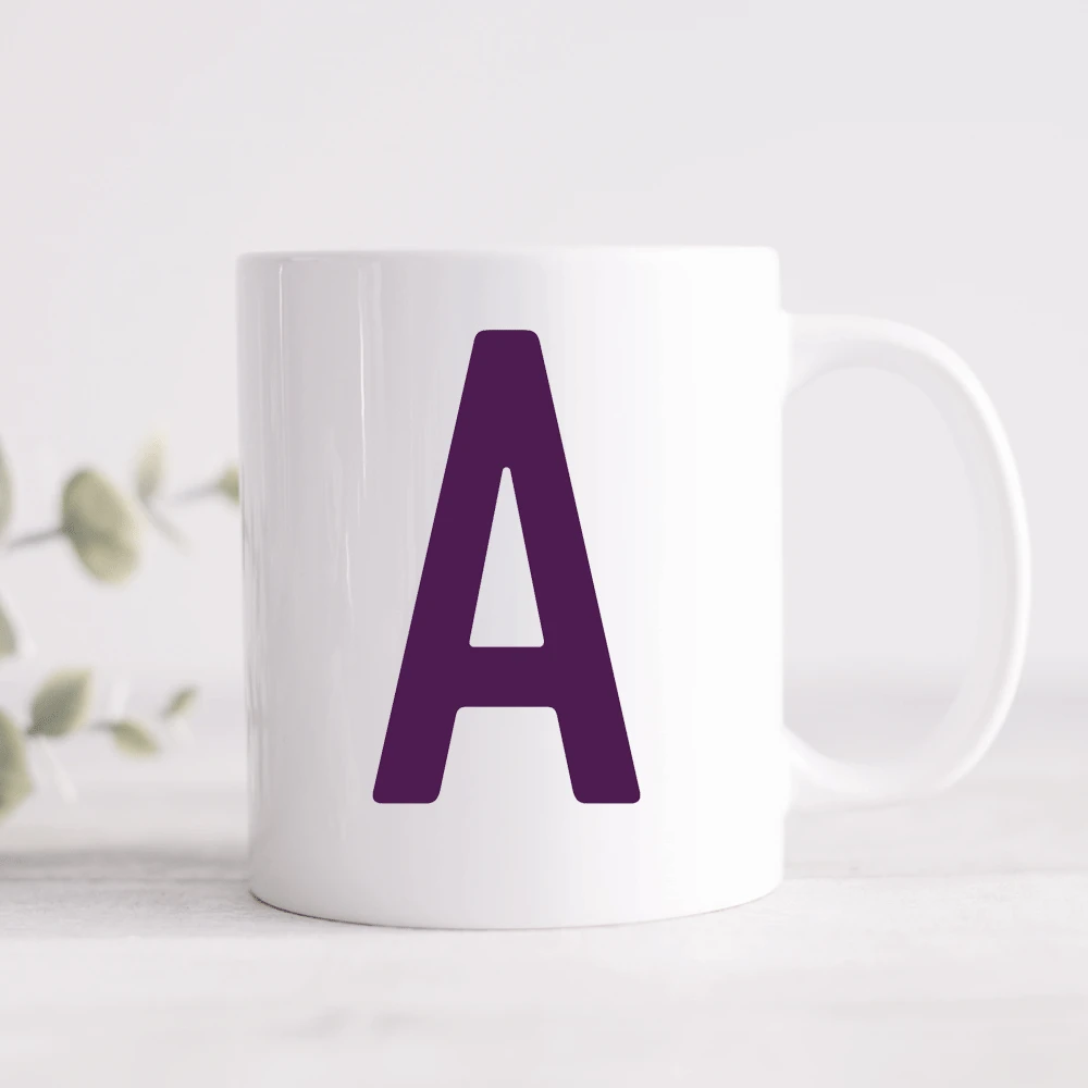 Contemporary Initial Mug (Personalised Message Optional - Various Colours)