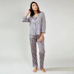 Dove Grey Floral Pyjama Set