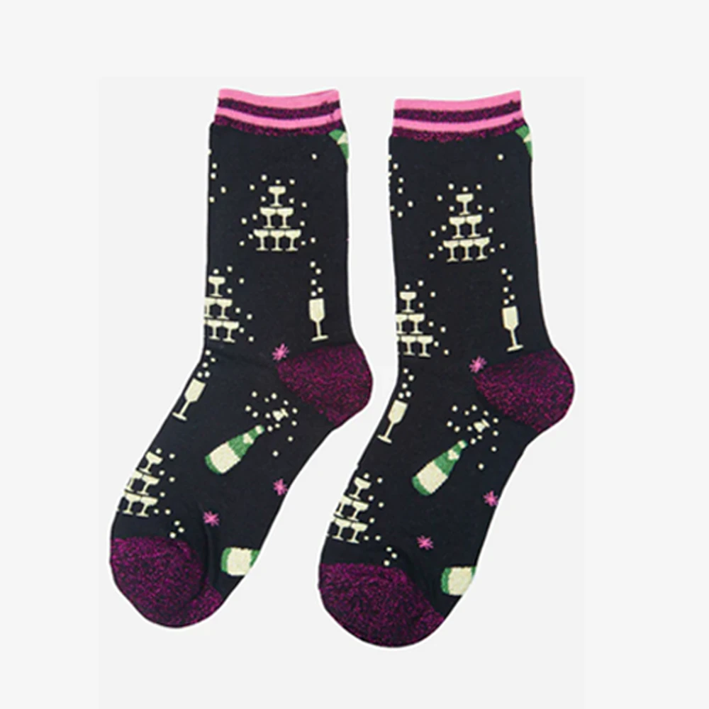 Ladies' Glitter Cotton Socks - Various Designs - Image 5