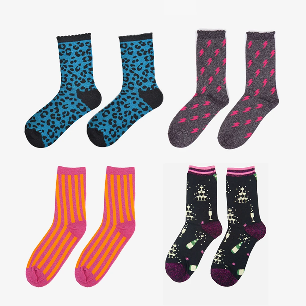 Ladies' Glitter Cotton Socks - Various Designs