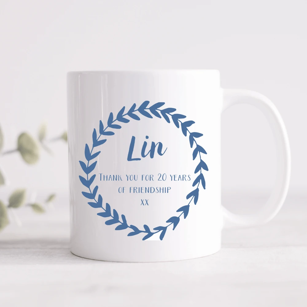 Leaf Loop Mug With Personalised Message (Various Colours)