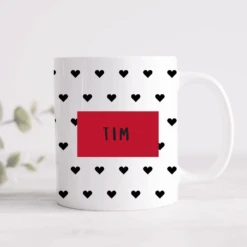 Monochrome Hearts Personalised Mug