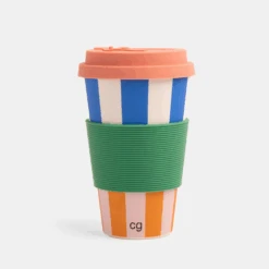 Caroline Gardner Multi Stripe Bamboo Reusable Coffee Cup