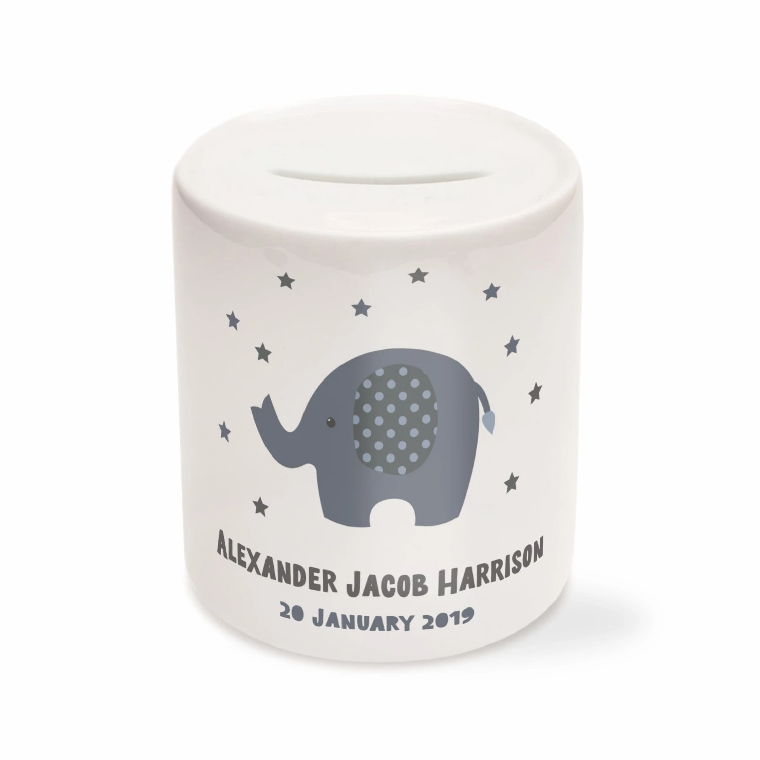 Personalised Elephant Money Box - Grey, Pink Or Blue - Image 3