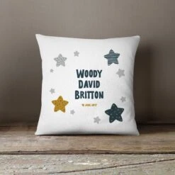 Personalised New Baby Scandi Style Cushion | Stars, Clouds, Moons Or Hearts