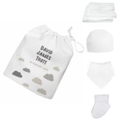 Personalised Newborn Baby Gift Set - Grey Clouds