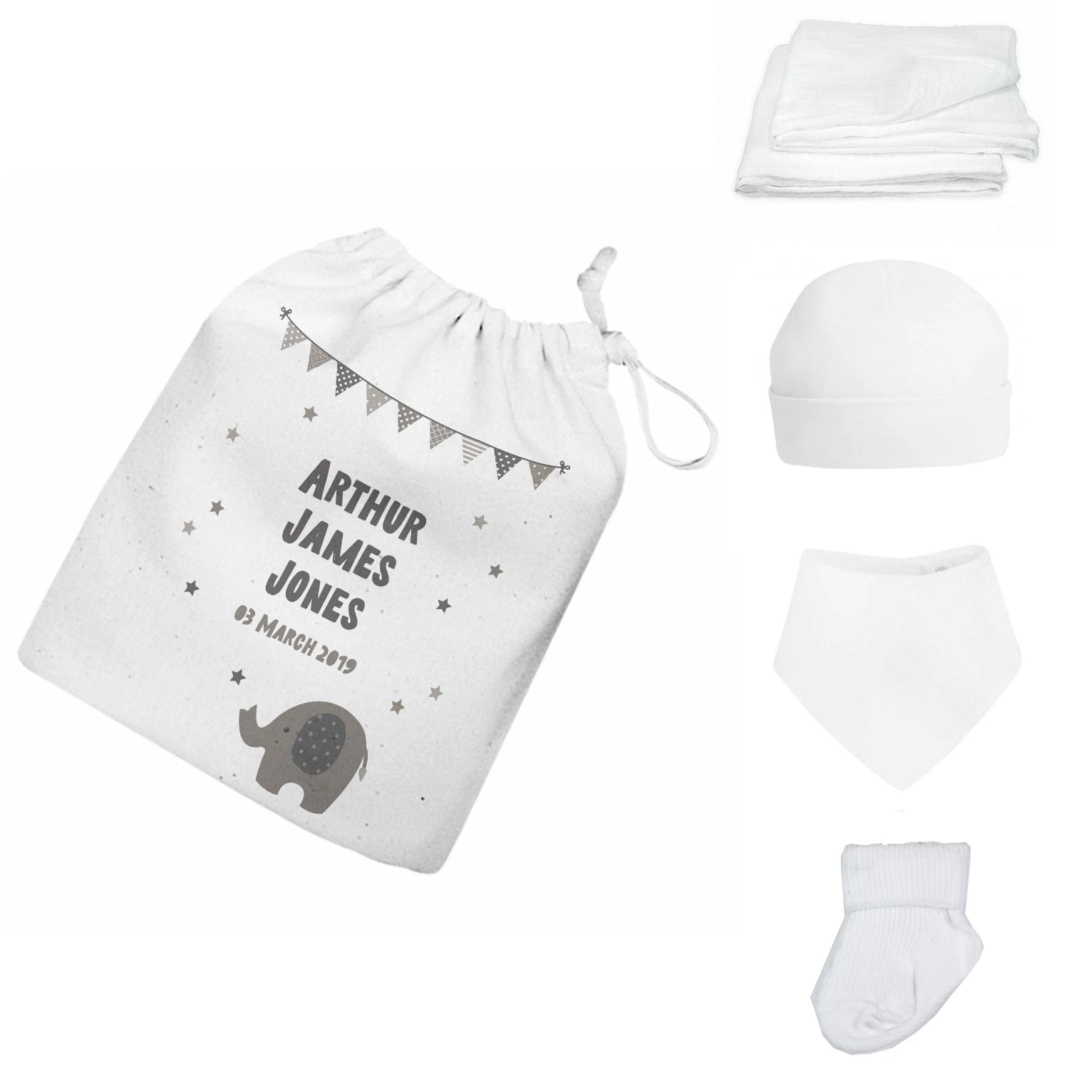 Personalised Newborn Baby Gift Set - Grey Elephant - Image 3