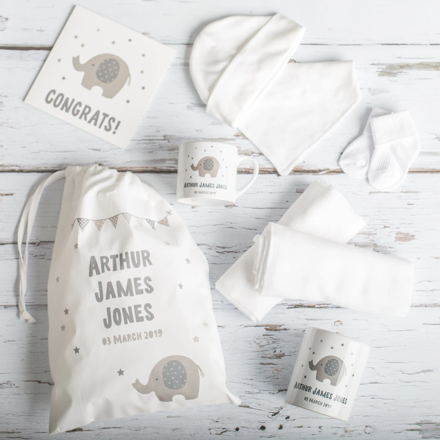Personalised Newborn Baby Gift Set - Grey Elephant - Image 2