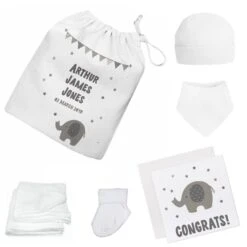 Personalised Newborn Baby Gift Set - Grey Elephant