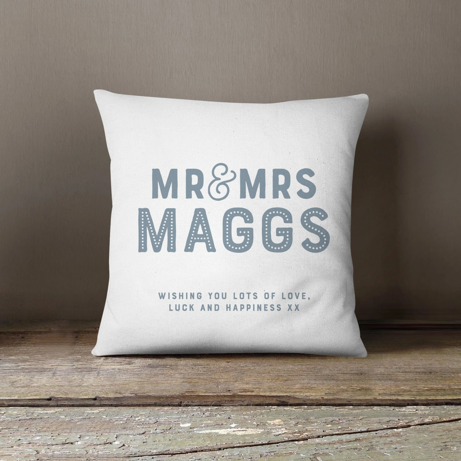 Personalised Wedding Couple Cushion | Grey, Blue, Pink Or Black - Image 5