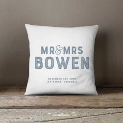 Personalised Wedding Couple Cushion | Grey, Blue, Pink Or Black