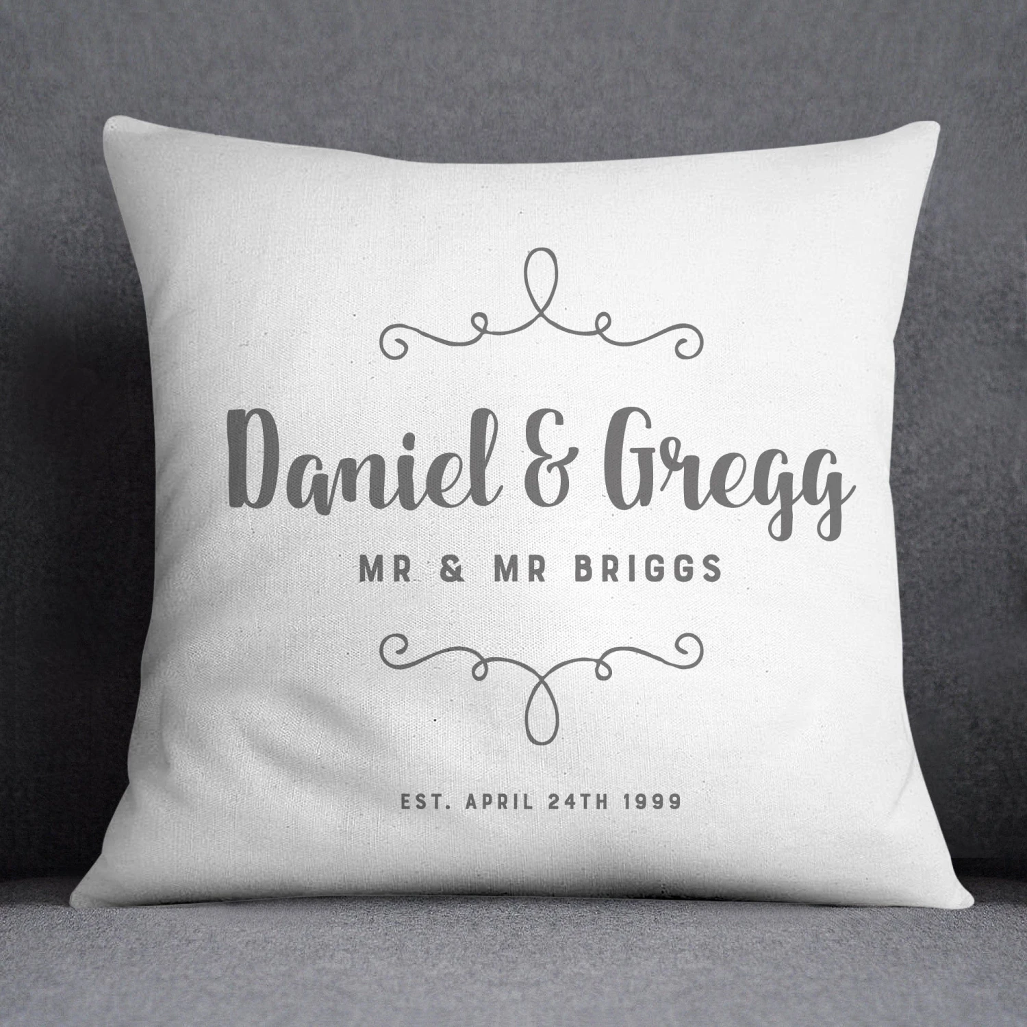 Personalised Wedding Couple Decorative Cushion | Grey, Blue, Pink Or Black - Image 3