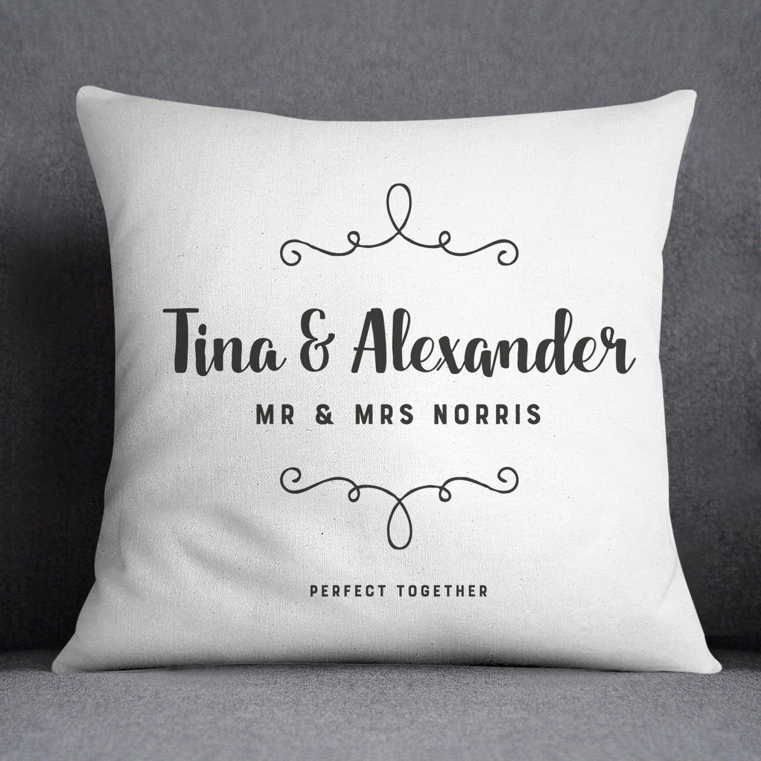 Personalised Wedding Couple Decorative Cushion | Grey, Blue, Pink Or Black - Image 2