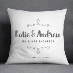 Personalised Wedding Couple Decorative Cushion | Grey, Blue, Pink Or Black