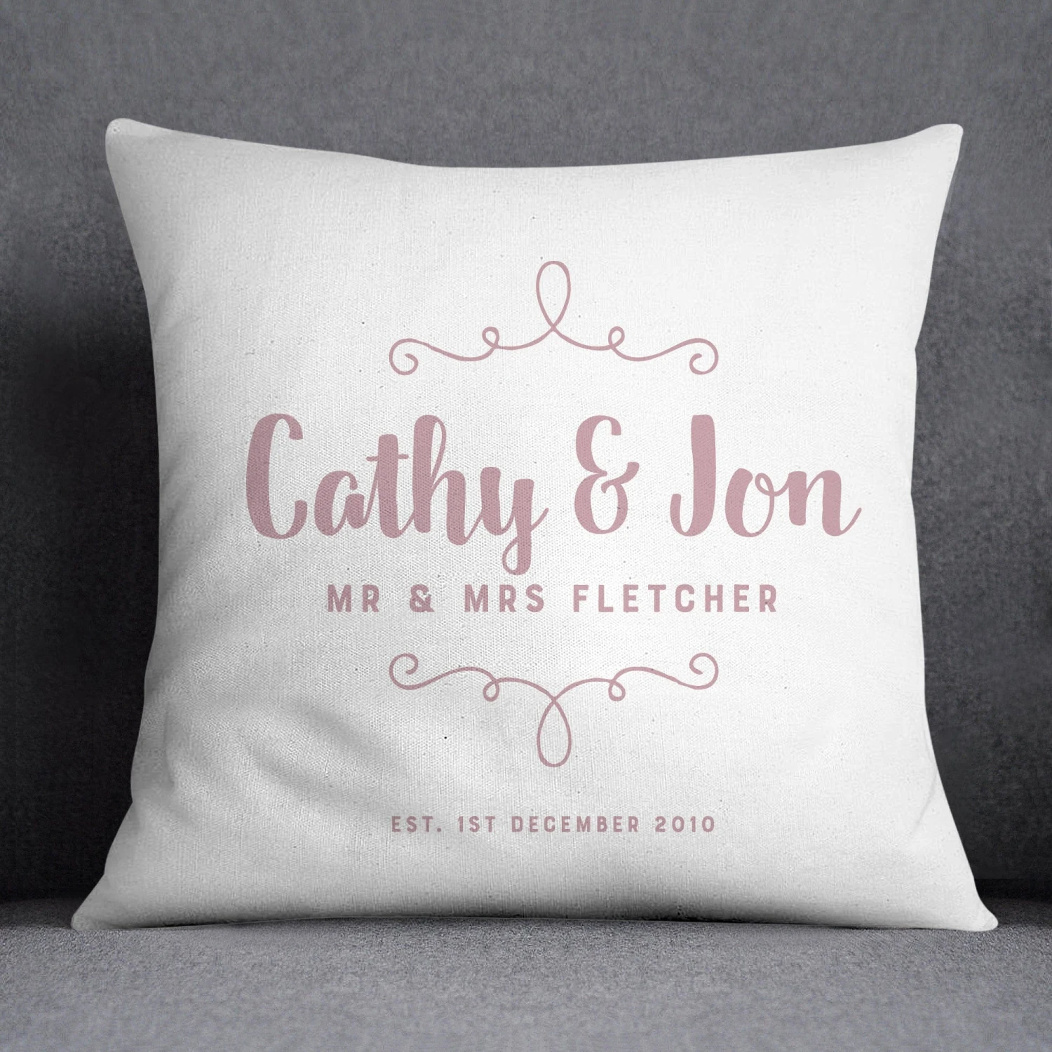 Personalised Wedding Couple Decorative Cushion | Grey, Blue, Pink Or Black - Image 5