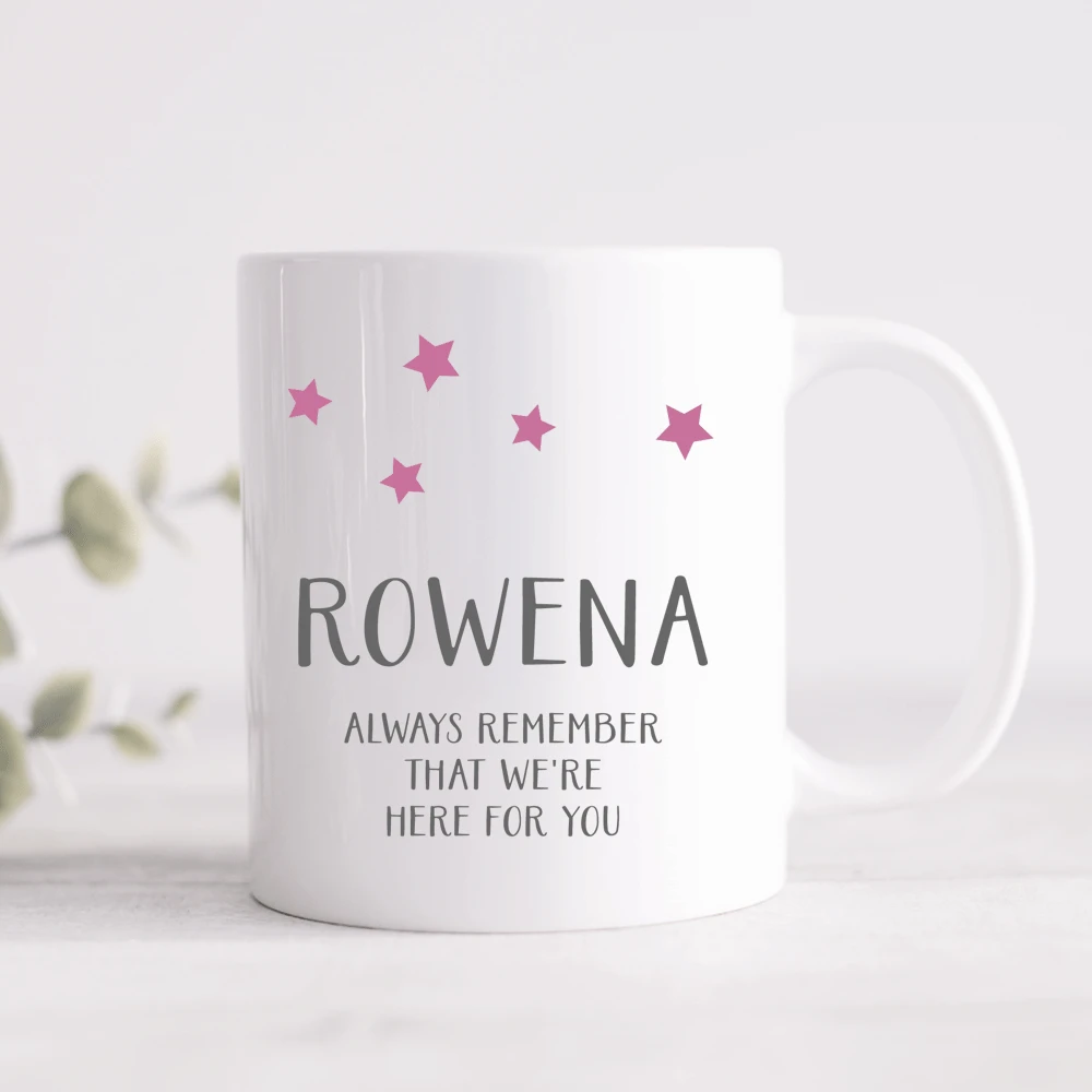 Grey & Pink Star Mug With Personalised Message