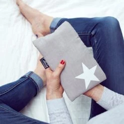 Grey Linen And White Star Hot Water Bottle