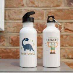 Children's Personalised Dinosaur Or Robot Water Bottle