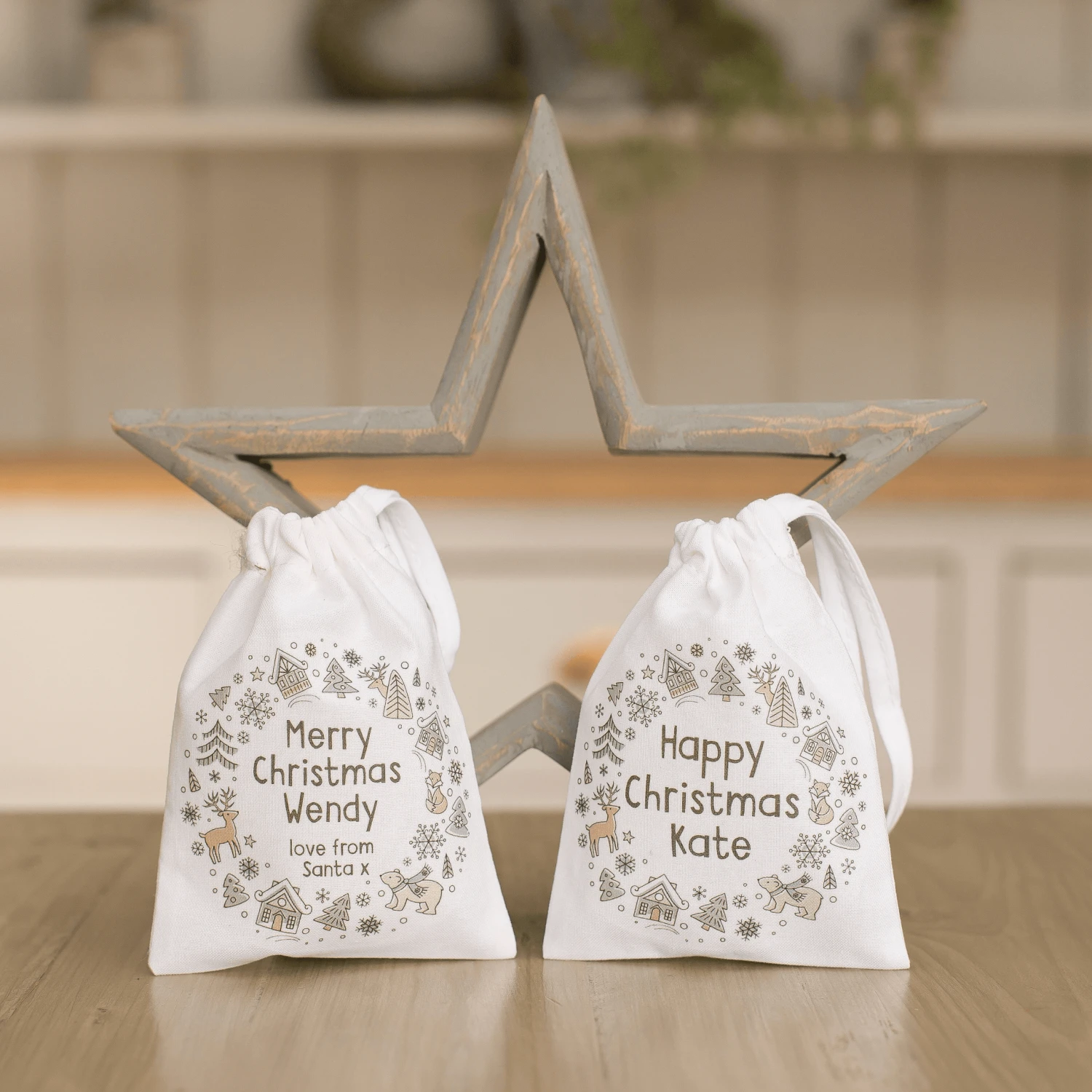 Personalised Christmas Scandi Wreath Gift Bag