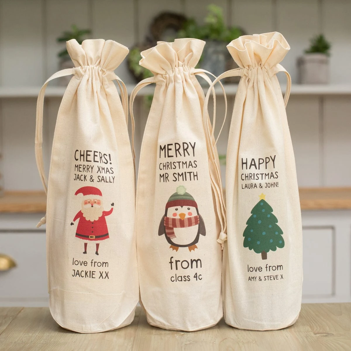 Personalised Christmas Characters Bottle Gift Bag - Various Designs