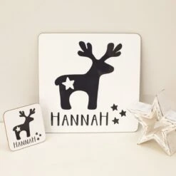 Christmas Reindeer Place Mat & Coaster Set - Various Colours