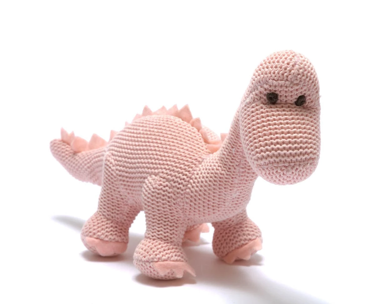Organic Knitted Diplodocus Dinosaur Rattle - Pink Or Blue - Image 3