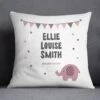 Personalised New Baby Cushion | Grey, Blue Or Pink