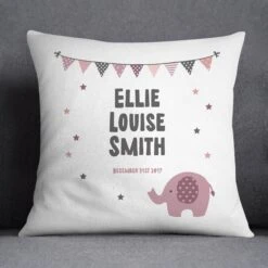 Personalised New Baby Cushion | Grey, Blue Or Pink